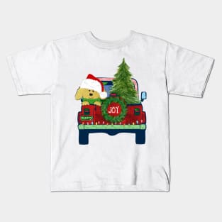 Cute Christmas Golden Doodle Jeep Bringing Home Tree Kids T-Shirt